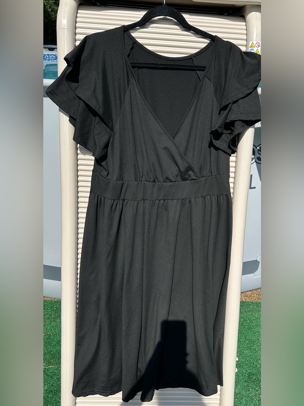Black Flutter Sleeve Casual V-Neck Dress - Classic Women's Dress